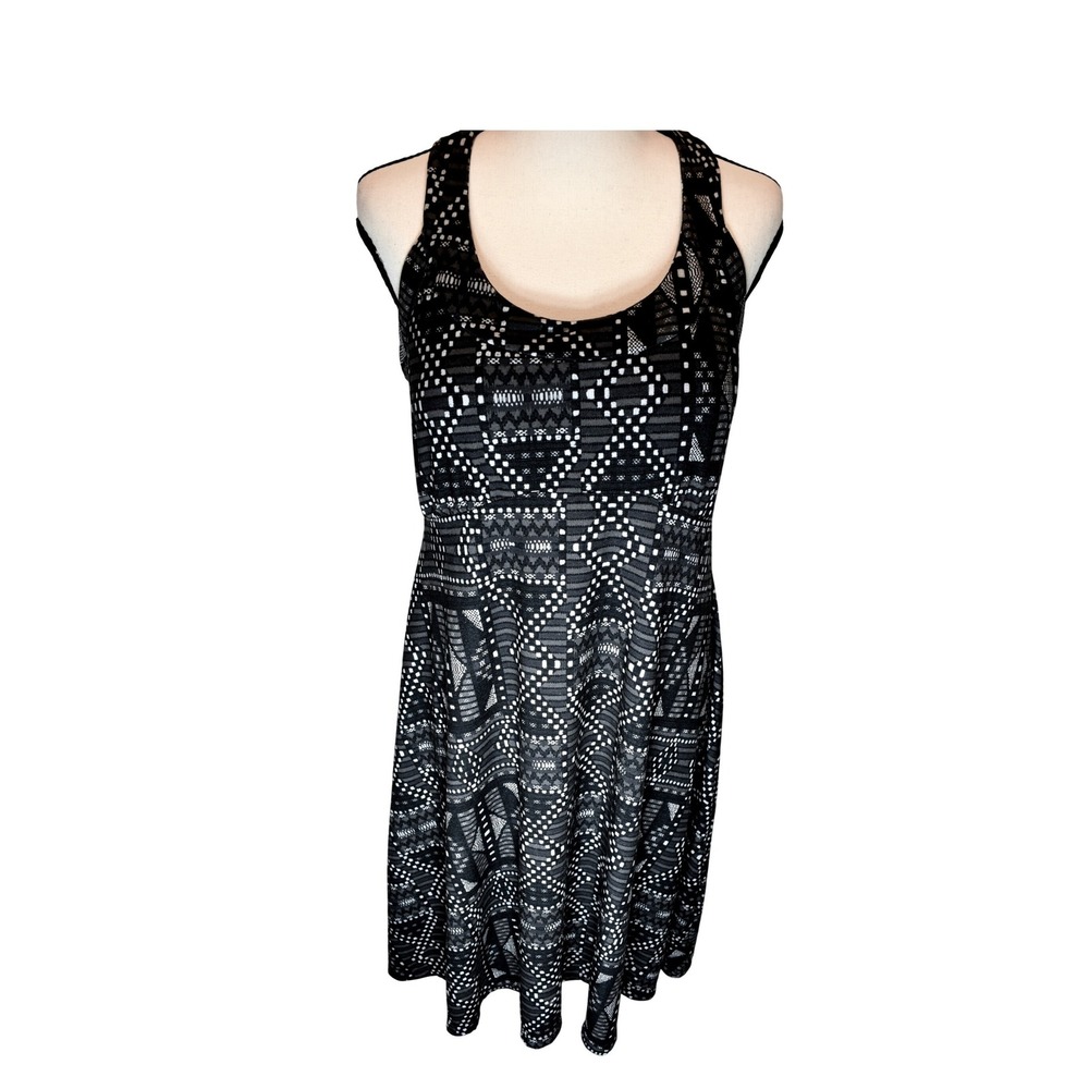 Prana Womens XL Black Gray Geometric Racerback Active Dress with Shelf Bra